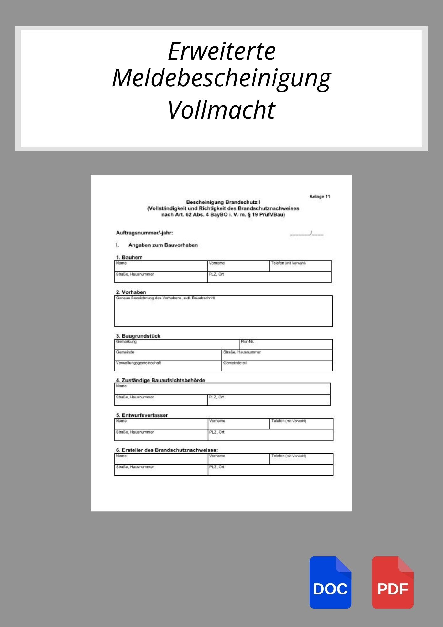 Vorlage Erweiterte Meldebescheinigung Vollmacht PDF WORD